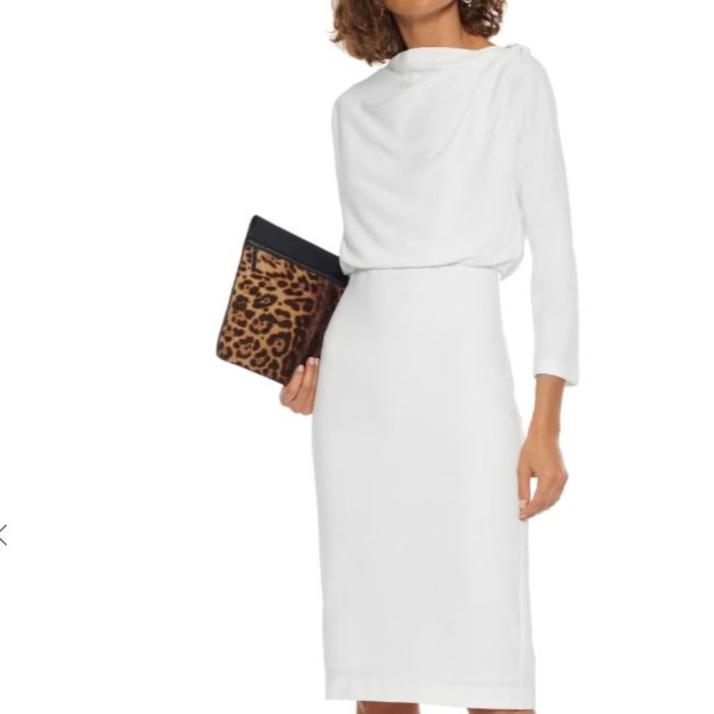 BADGLEY MISCHKA Button-embellished draped crepe dress